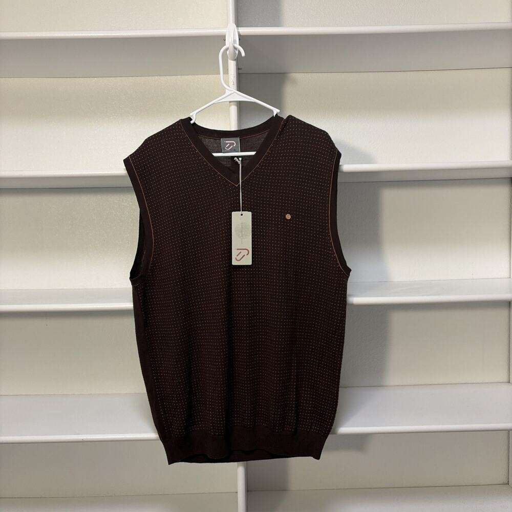IJP DESIGN Men's Vest Size XL Brown/ Pink Geometric 100% Luxury Merino Wool NWT